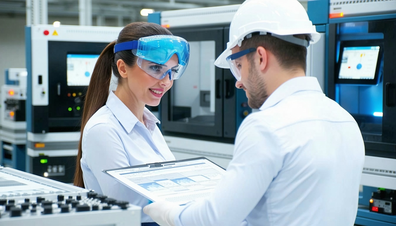 Equipo de calidad inspeccionando producto terminado